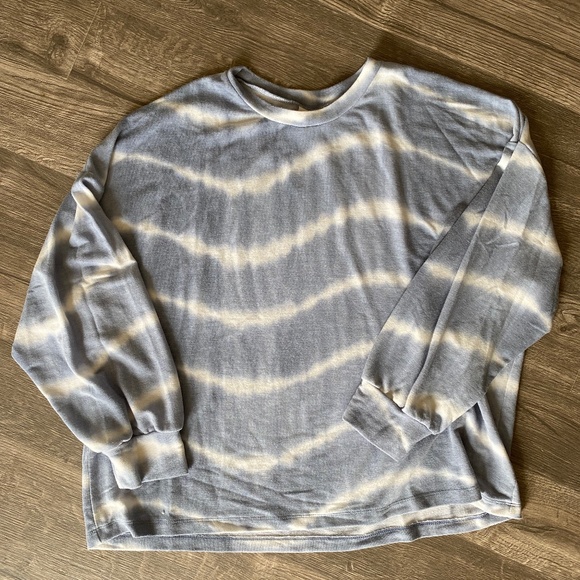 Tie-Dye Blue and White Striped Long Sleeve Shirt, Women’s - Picture 1 of 3